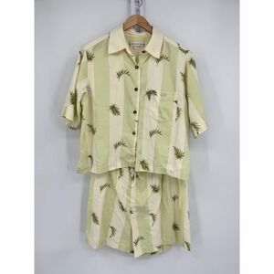 Crabtree & Evelyn Pajama Set Womens Est Sz Large Green Cream Striped Tropical